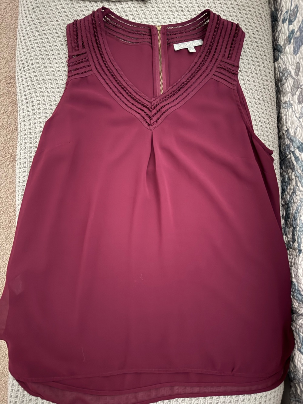 Daniel Rainn Sleeveless V-Neck Lace Trim Tank - Burgundy